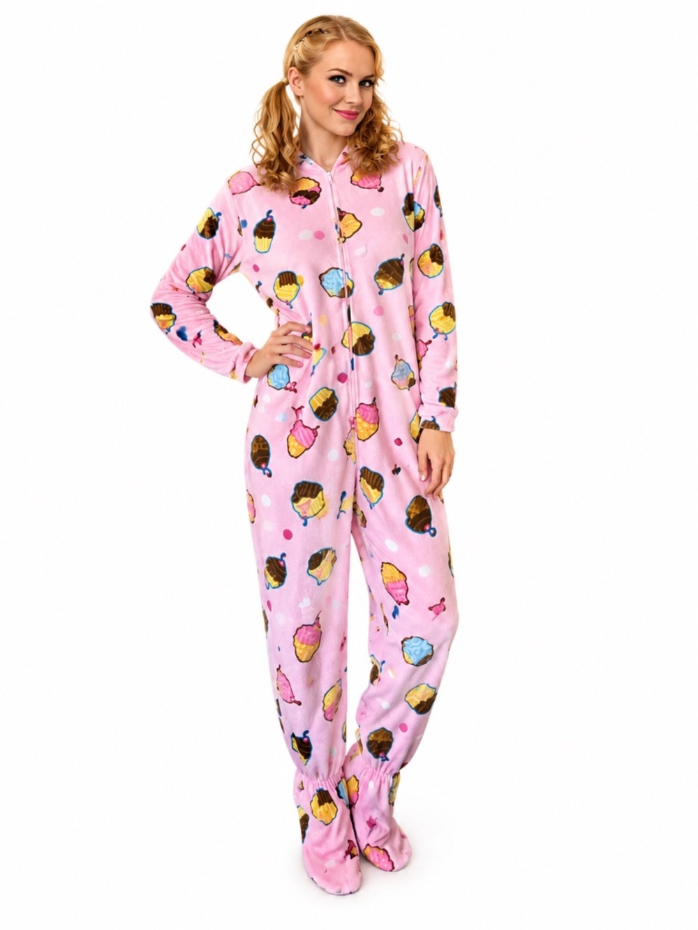 Footie Factory Cupcake Footed Onesie Pajamas Pink Adult Size Small Baby Costume